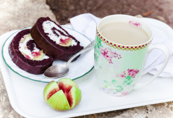 Картинка еда разное какао рулет инжир фига кружка поднос