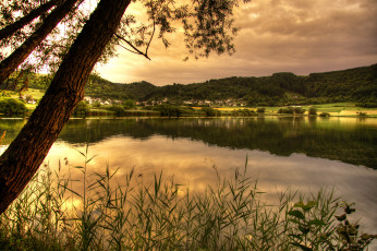 Картинка германия мерфельд природа восходы закаты пейзаж дома река лес закат