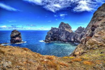 обоя португалия, madeira, природа, побережье, облака, скалы, берег, море
