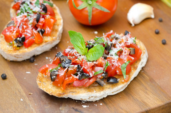 Картинка еда бутерброды гамбургеры канапе базилик помидоры оливки сыр