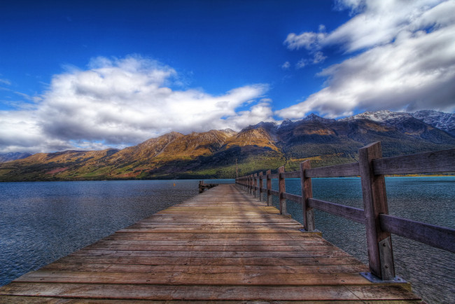 Обои картинки фото glenorchy, new, zealand, природа, реки, озера, мостик, горы, река