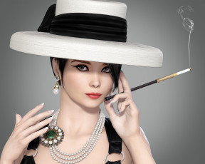 Картинка 3д+графика портрет+ portraits сигарета шляпа девушка взгляд