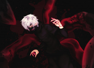 Картинка аниме tokyo+ghoul коготь tokyo ghoul kaneki ken парень kou-yuu art маска жест взгляд кровь