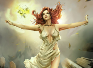 Картинка рисованные люди фон руки падает взгляд рыжая девушка