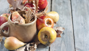 обоя еда, фрукты,  ягоды, листья, груша, яблоки