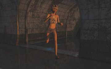 Картинка 3д+графика люди+ people улица бег взгляд девушка