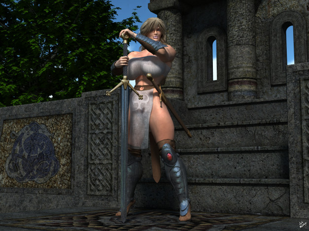 Обои картинки фото 3д графика, амазонки , amazon, взгляд, девушка, меч