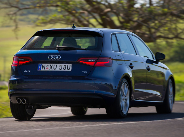 Обои картинки фото автомобили, audi, tdi, синий, 2013г, 2-0, a3, sportback, 8v, au-spec