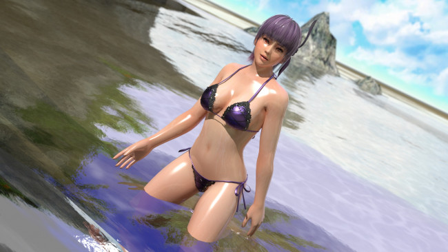 Обои картинки фото 3д графика, аниме , anime, пляж, девушка, взгляд