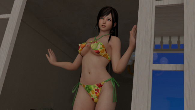 Обои картинки фото 3д графика, люди , people, дверь, девушка, взгляд, купальник