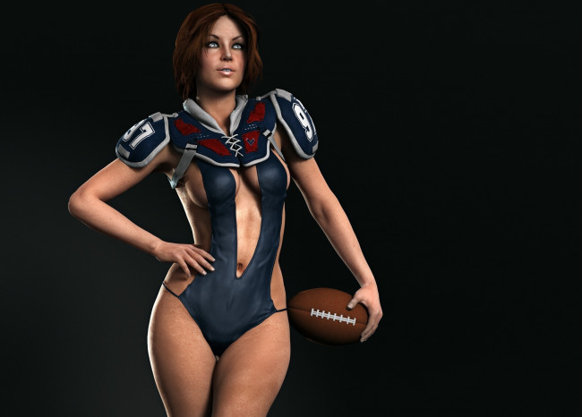 Обои картинки фото 3д графика, люди , people, мяч, девушка, взгляд, фон