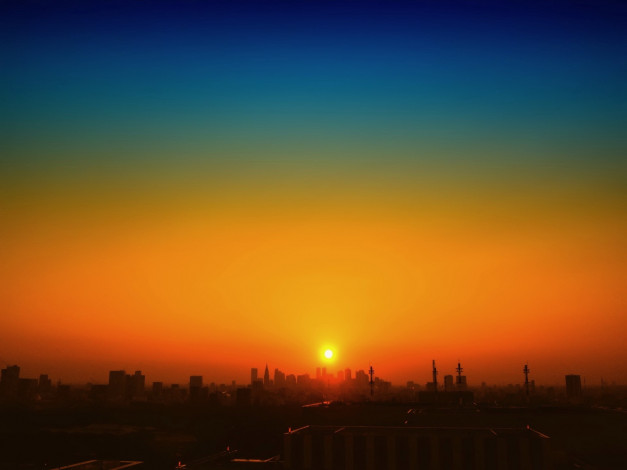 Обои картинки фото города, - панорамы, панорама, небо, рассвет, здания, дома, город, утро, солнце