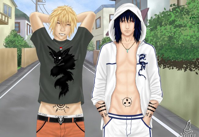 Обои картинки фото разное, арты, арт, наруто, саске, парни