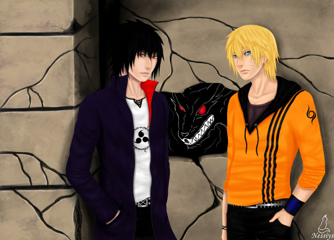 Обои картинки фото разное, арты, арт, наруто, парни, саске, узумаки, учиха