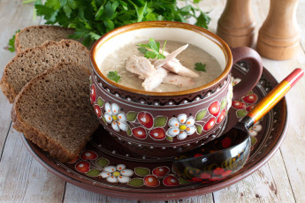 Картинка еда первые+блюда мясо хлеб зелень суп