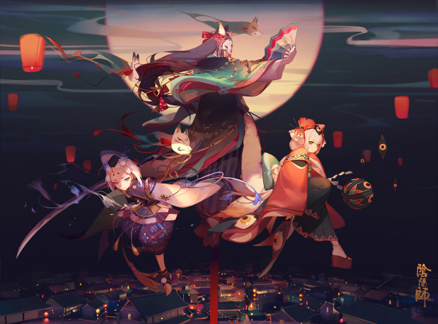 Обои картинки фото аниме, onmyouji, девушки