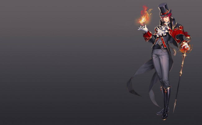 Обои картинки фото аниме, магия,  колдовство,  halloween, огонь, арт, парень