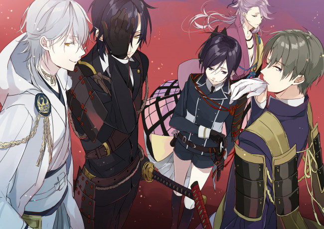 Обои картинки фото аниме, touken ranbu, танец, мечей