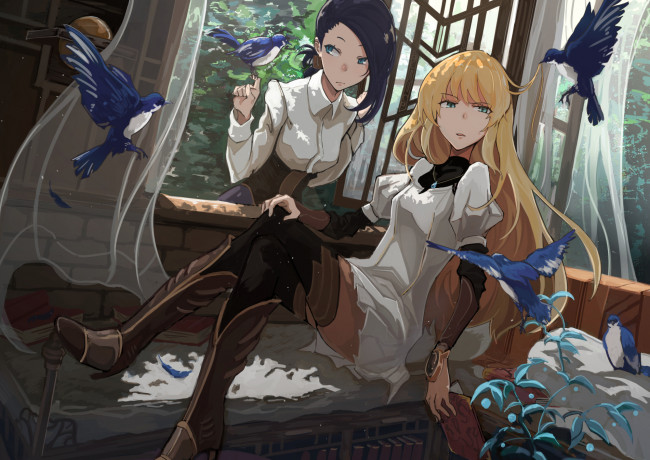 Обои картинки фото аниме, животные,  существа, девушки