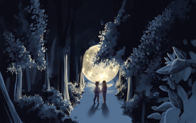 Обои картинки фото аниме, naruto, луна, братья, индра, асура