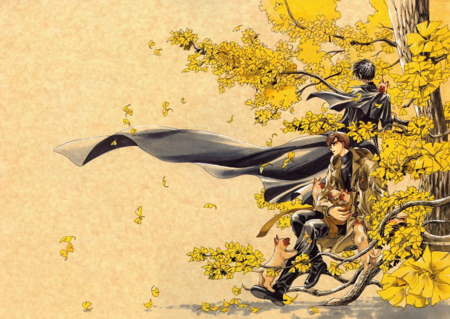 Обои картинки фото аниме, собаки, парни