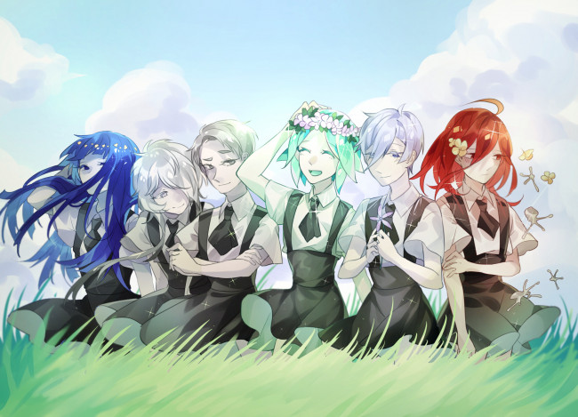 Обои картинки фото аниме, houseki no kuni, девочки