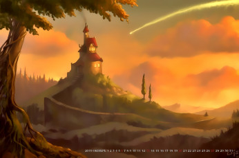 обоя календари, фэнтези, 2019, calendar, здание, дом, дерево, природа, растение