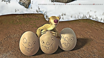 обоя календари, кино,  мультфильмы, 2019, снег, calendar, яйцо, животное, рисунок