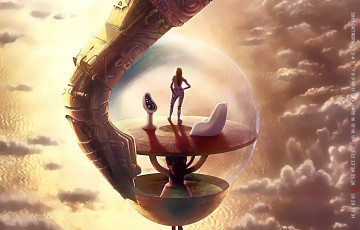 обоя календари, фэнтези, девушка, кресло, пульт, облако, сфера, calendar, 2019