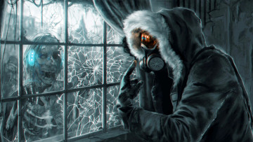 Картинка фэнтези нежить зомби окно трещины человек