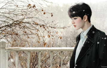 Картинка рисованное люди сяо джань пальто снег