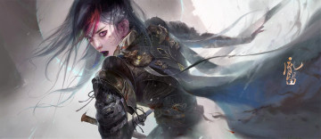 Картинка фэнтези девушки девушка броня плащ оружие