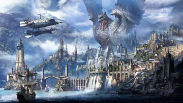 Картинка видео+игры a3 +still+alive дирижабль статуя горы корабли город