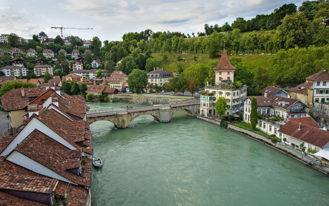 Обои картинки фото города, берн , швейцария, река, мост