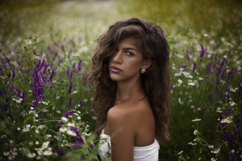 Картинка девушки -+лица +портреты луг цветы брюнетка