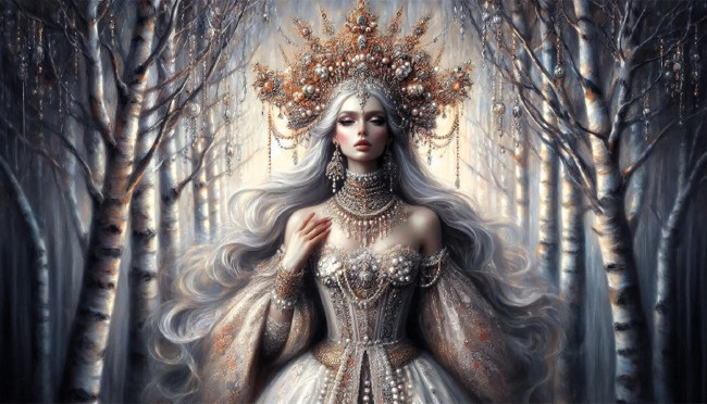 Обои картинки фото 3д графика, люди , people, девушка, платье, кокошник, лес