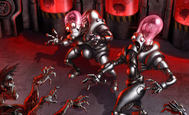 Обои картинки фото фэнтези, существа, колбы, мозги, инопланетяне, киборги, зомби