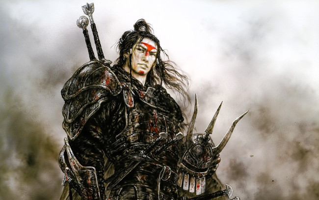 Обои картинки фото фэнтези, _luis royo, парень, воин, оружие, шлем, доспехи