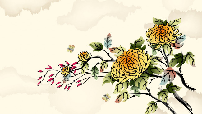 Обои картинки фото рисованные, цветы, листья