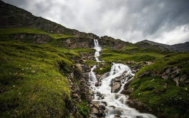 Обои картинки фото природа, водопады, река, гора