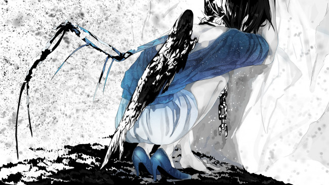 Обои картинки фото аниме, -angels & demons, арт, mizutame, tori, ангел, крылья, туфли, девушка