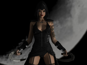 Картинка 3д+графика люди+ people девушка взгляд фон оружие