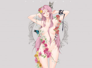 Картинка аниме kuroko+no+baske бабочка крылья листья украшения цветы лента девушка momoi satsuki