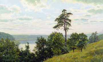 Картинка на+берегу+оки рисованное андрей+герасимов река луга склон облака небо деревья