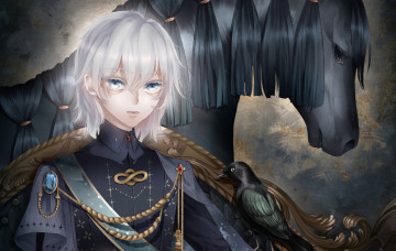 Картинка аниме животные +существа лошадь парень