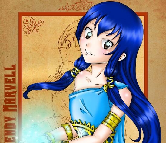 Обои картинки фото аниме, fairy tail, улыбка, фон, взгляд, девушка