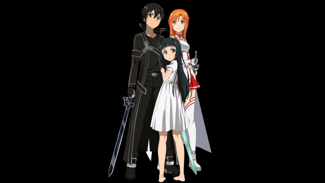 Обои картинки фото аниме, sword art online, asuna, kirito, kirigaya, kazuto, yui