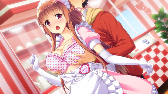 Обои картинки фото аниме, unknown,  другое, пара, девушка, takai, kanae, арт, makoto, artist, baka, moe, heart, ni, ai, wo, komete, парень