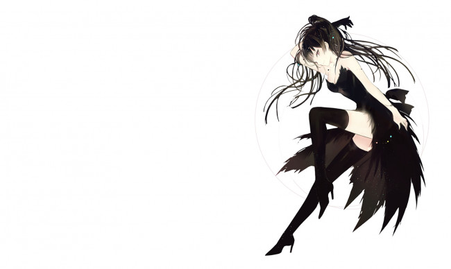 Обои картинки фото аниме, unknown,  другое, блеск, девушка, черное, платья, перчатка, белый, фон