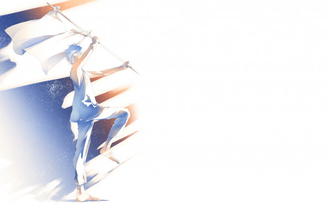 Обои картинки фото аниме, unknown,  другое, тени, флаг, идет, парень, re, art